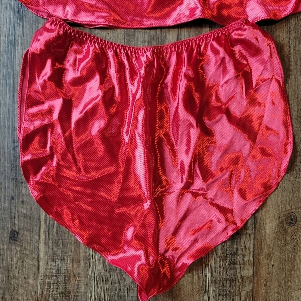 Frederick's Of Hollywood Red Silky 2 Piece Lingerie Set
